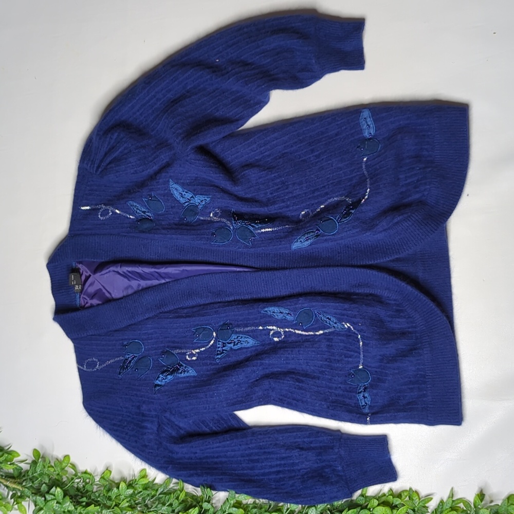 Venesha Angora vintage open cardigan sweater purple beaded size medium